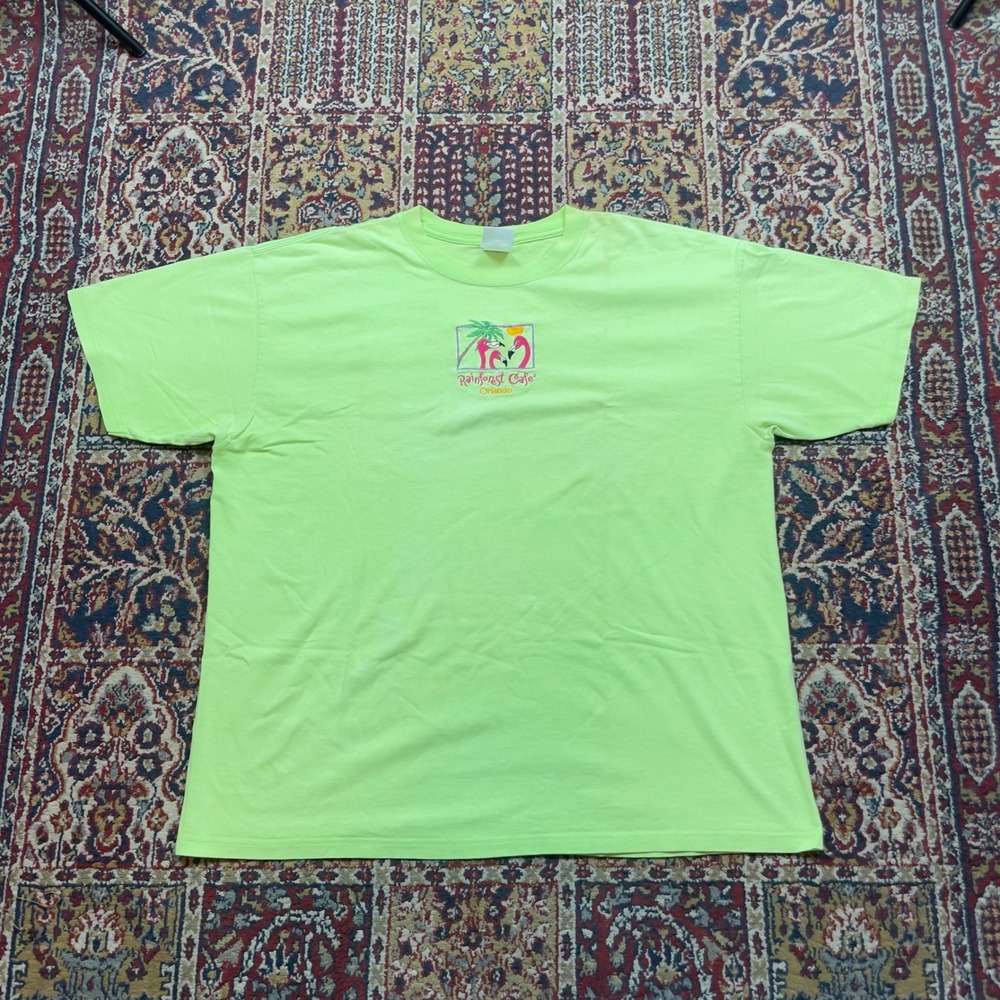 VTG 90s 00s Rainforest Cafe T‎ Shirt Neon Green Embroidered logo XL souvenir